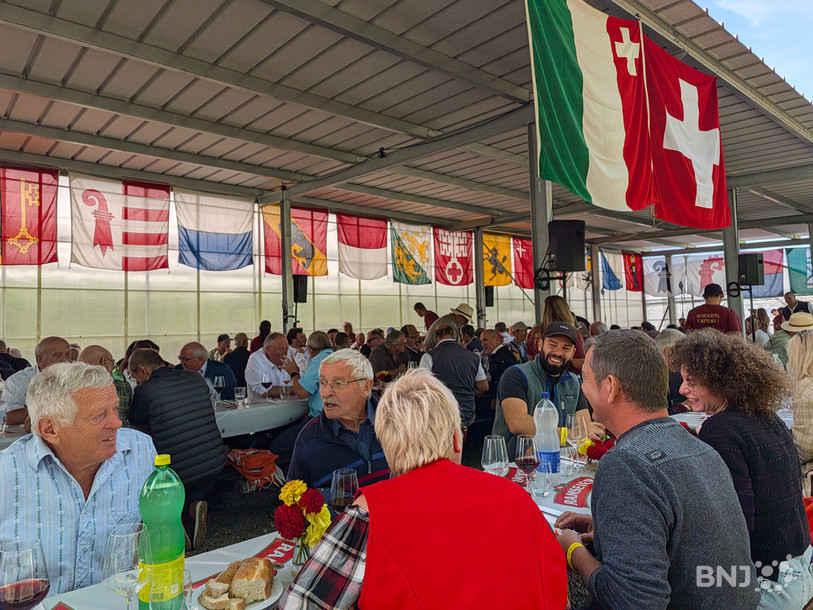 Sur la plaine d'Areuse, les invités à la présentation officielle de la candidature neuchâteloise pour l'édition 2031 de la Fête fédérale de lutte ont pu déguster de l'absinthe et du saucisson.