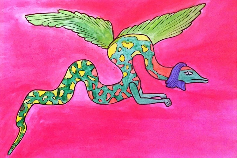 La vouivre de Saint-Sulpice survolait les vallées sous la forme d’un serpent ailé. (Dessin : Dilana Tassin)