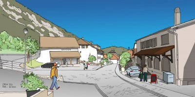 Une idée de ce que deviendra la place du village après les travaux. (Image : Bureau RWD)