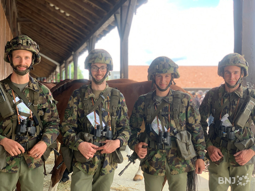 Les patrouilleurs romands de la section Glatz (l'appointé-chef Favre, les soldats Marchand, Geiser et Grandjean, de gauche à droite).
