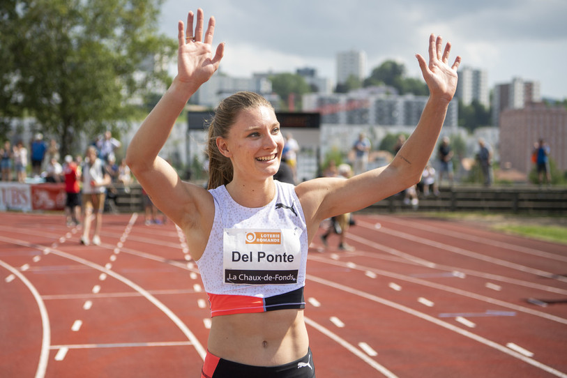 Ajla Del Ponte,  lors de la finale du 100 mètres femmes a l'occasion du  Résisprint International La Chaux-de-Fonds. (KEYSTONE/Jean-Christophe Bott)