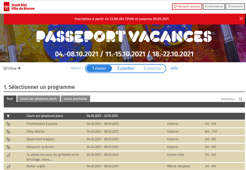 Il est désormais possible d’enregistrer les données des enfants afin de faciliter les inscriptions aux cours des prochains passeports vacances. (Image: Ville de Bienne)