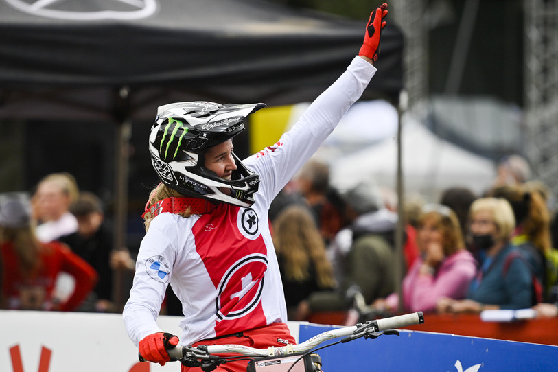 Camille Balanche lors des championnats du monde de VTT à Val di Sole (photo : KEYSTONE/Gian Ehrenzeller).