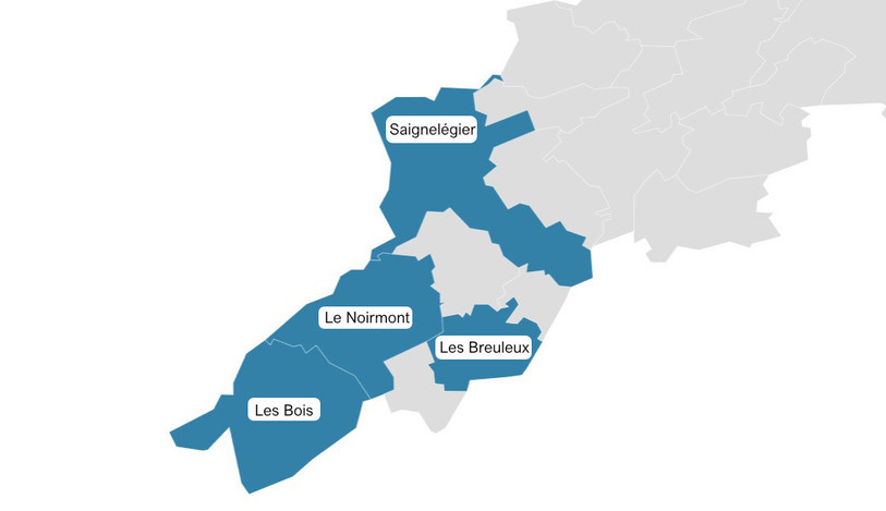 Ce Plan directeur régional concerne uniquement quatre communes du district, car ce sont les seules a afficher une évolution démographique stable ou en hausse.