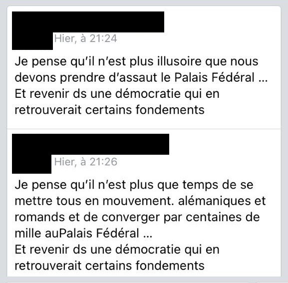 Une publication sur Facebook appelle à prendre d'assaut le Palais fédéral.