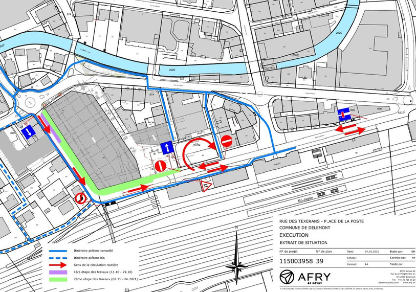 Des changements de la circulation sont prévus dans le secteur de la rue des Texerans, selon le schéma ci-dessus.