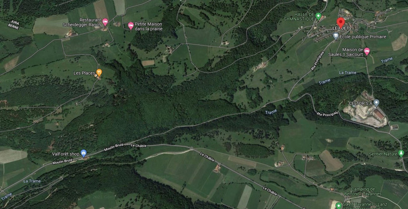 La route de la Trame entre Le Fuet et Tramelan sera fermée du 23 au 25 mars prochain. (Photo: Google Maps Images ©2021 CNES / Airbus, Maxar Technologies, Données cartographiques ©2021)