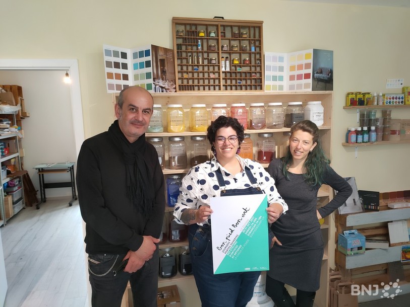 Pascal Bourquin, Sophie Zede et Cécile Anderfuhren, trois participants à la 12e édition de Bon pied bon art dans les locaux de Lazuli à La Chaux-de-Fonds