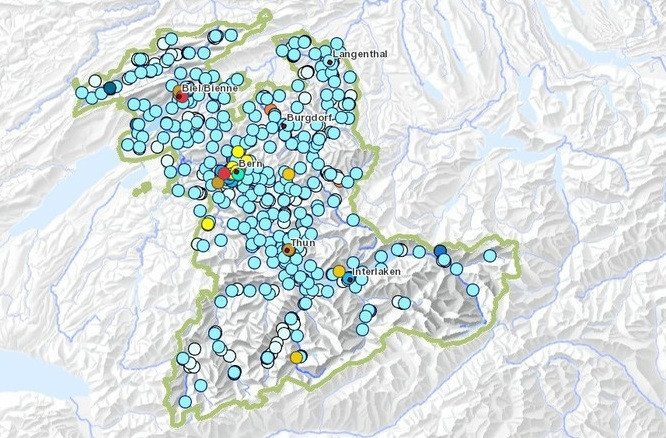 La carte numérique présente la diversité du paysage religieux bernois. (Photo : www.be.ch).