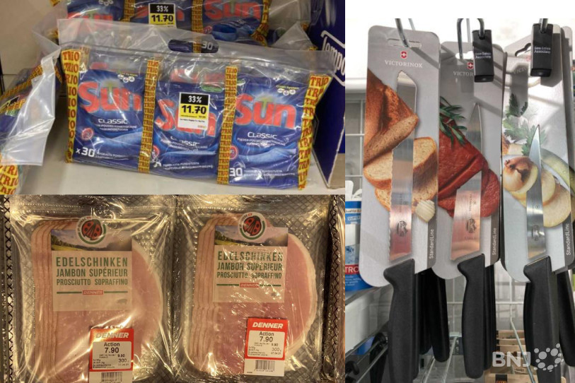 Des exemples de produits suremballés qu’on trouve dans les commerces jurassiens. (photos : Canton du Jura)