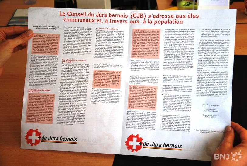 Prise de potition du CJB au sujet d'un vote sur la Question jurassienne dans le feuillet 