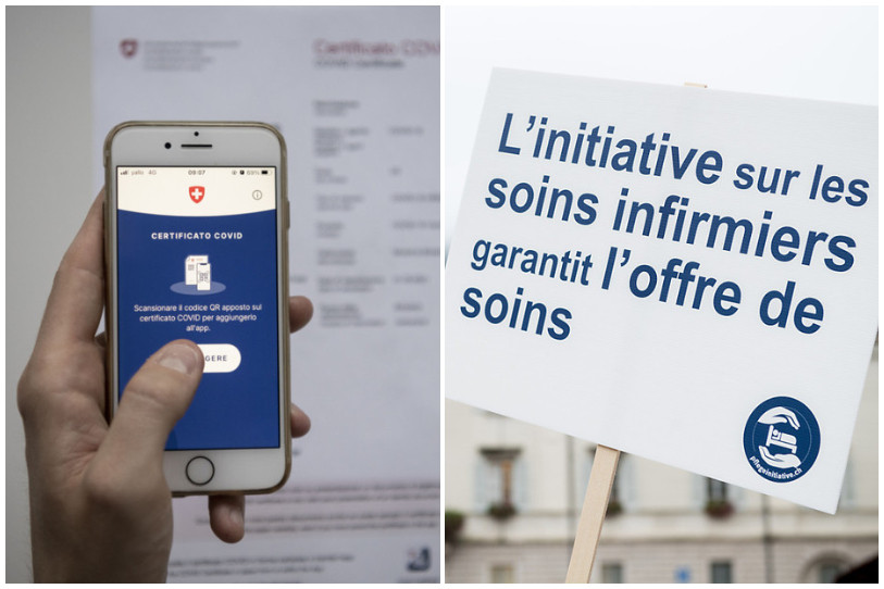 RJB vous propose deux débats sur les objets en votation le 28 novembre. (Photomontage : BNJ / Photos : KEYSTONE / Francesca Agosta / Christian Beutler).