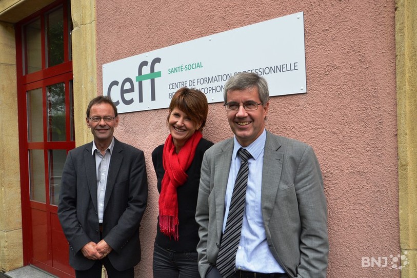 Michel, Jeanneret, directeur du CEFF santé-social, Anne-Sophie Wütrich, responsable de la filière, et Serge Rohrer, directeur général du CEFF