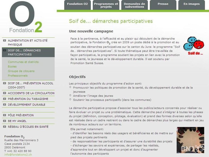 Le site internet de la Fondation O2