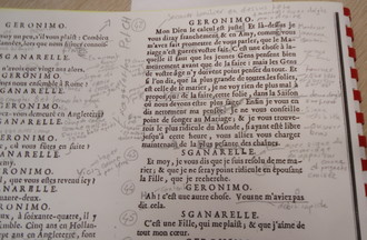 L'extrait du texte baroque Le Mariage Forcé, qu'il a lu en direct