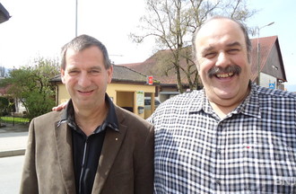Francis Monnier et Christian Hostettler, président de la commune de Val-de-Ruz, mes deux compères de l'aire de jeux à Dombresson