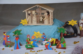 Crèche El Salvator dans une vitrine sur  la route des crèches à Bassecourt