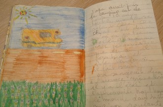 Dessin dans son premier carnet à l'âge de 6 ans 