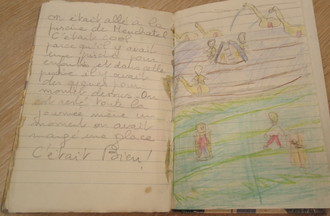 Dessin dans son premier carnet à l'âge de 6 ans 