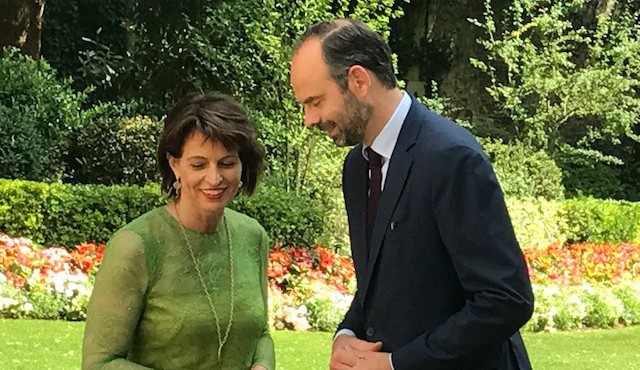 La présidente de la Confédération Doris Leuthard, reçue mardi 18 juillet à Matignon par le Premier ministre français Edouard Philippe.